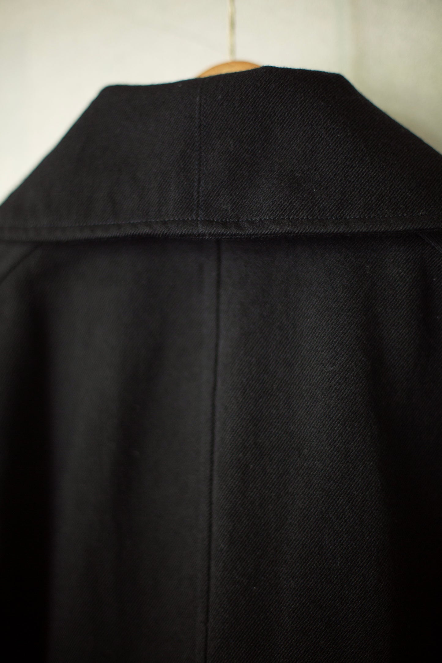 Overcoat in black wool-cotton twill