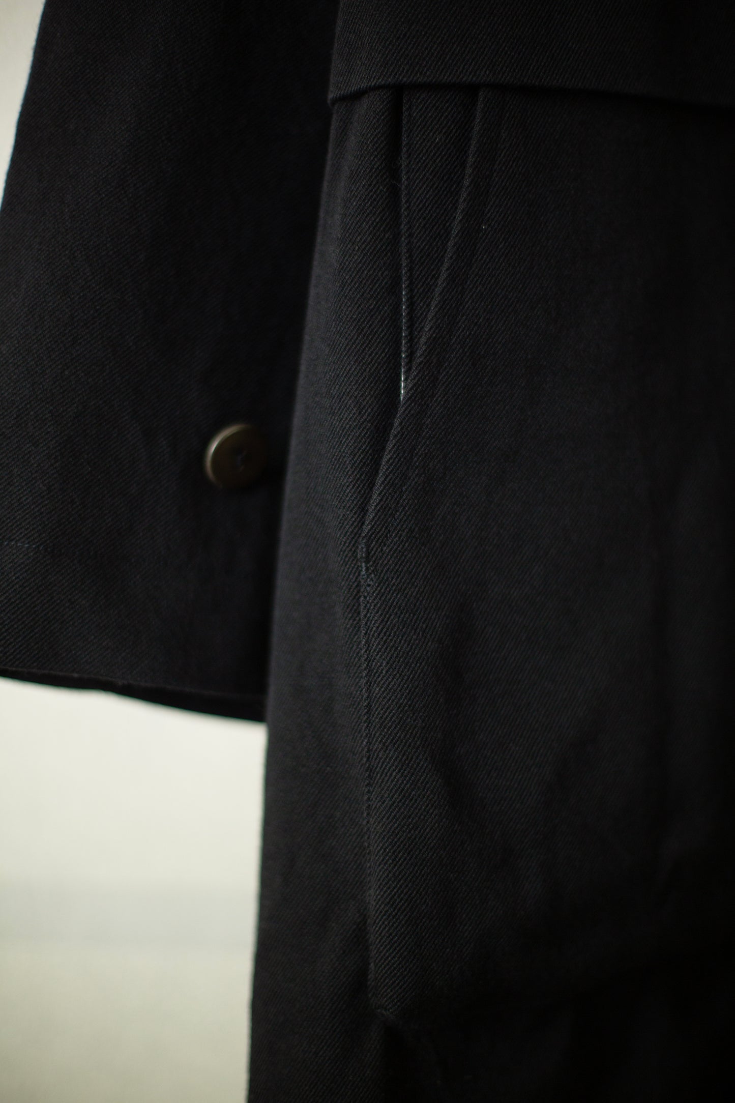 Overcoat in black wool-cotton twill