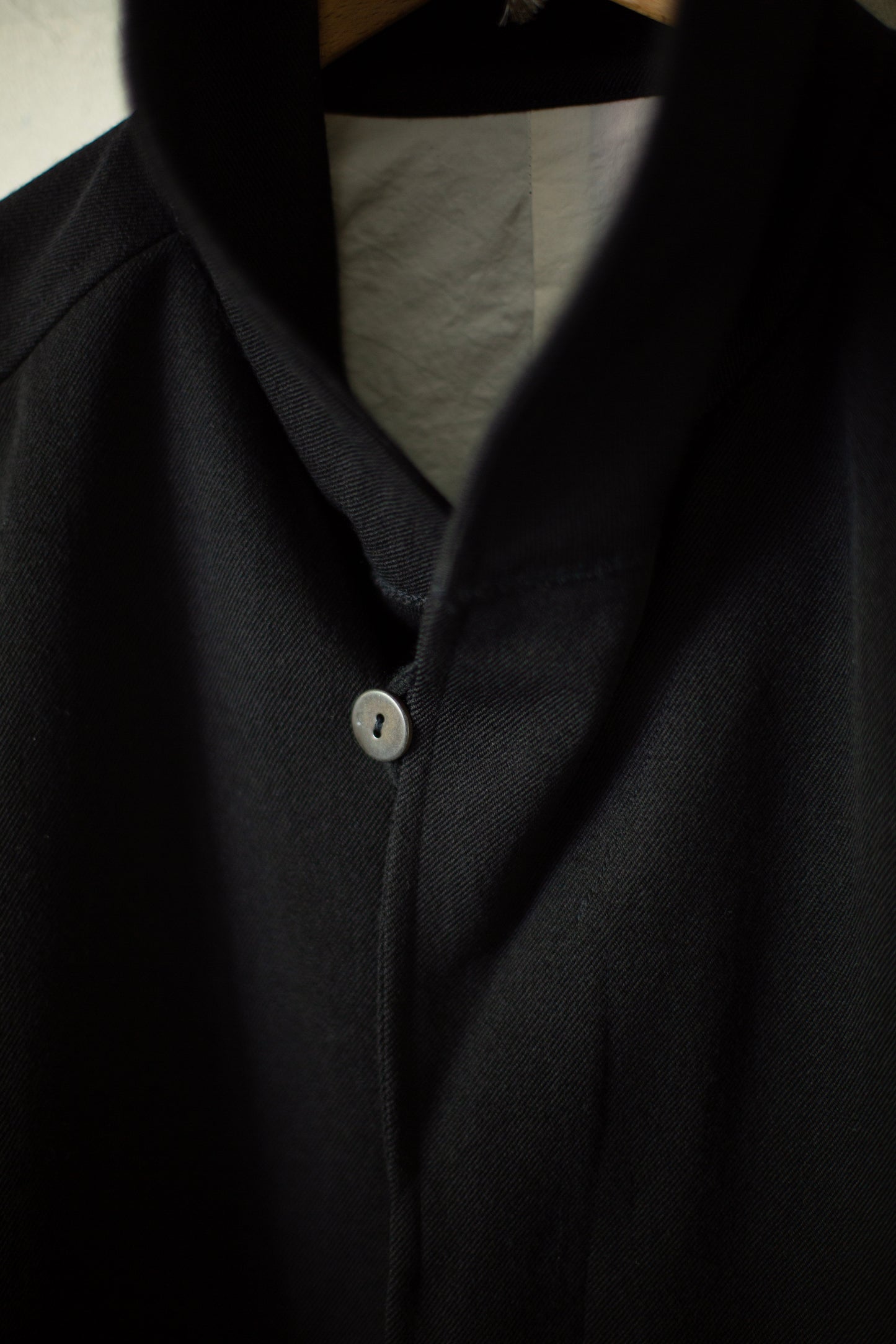 Overcoat in black wool-cotton twill