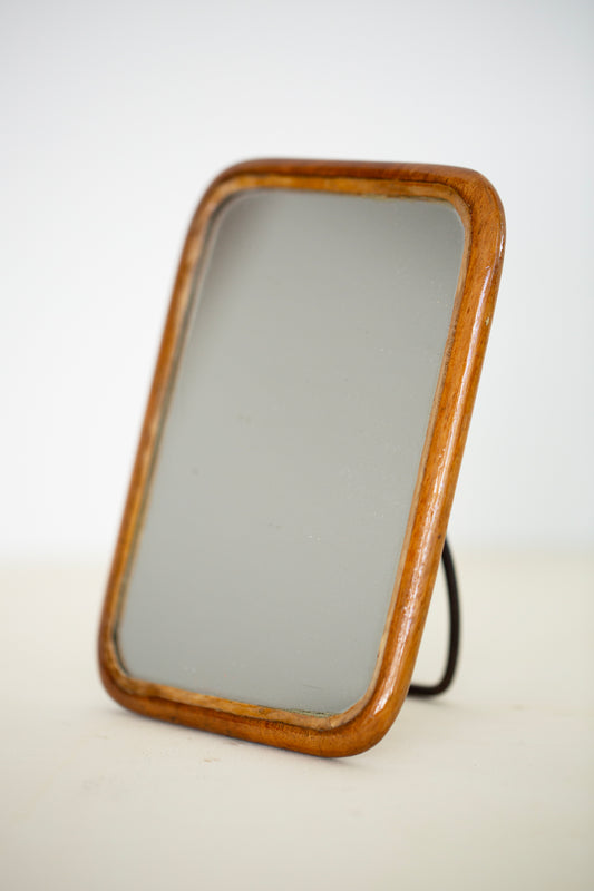 Wooden back shaving mirror with stand