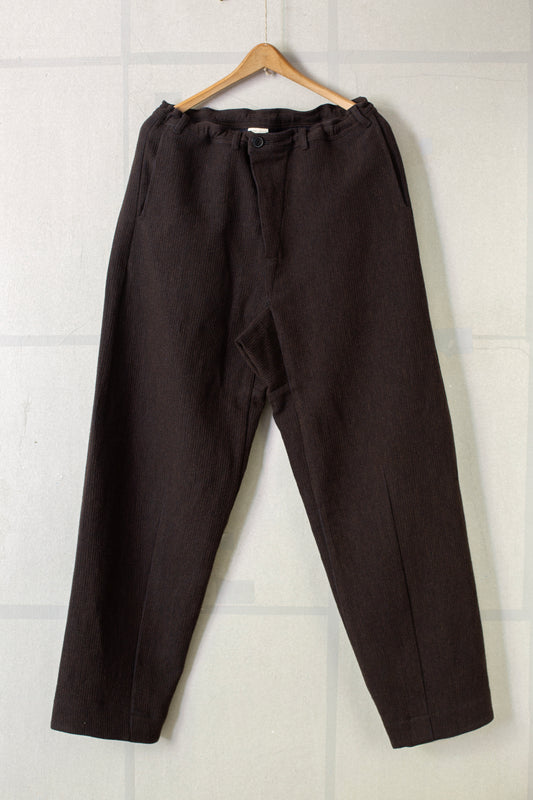TROUSERS#72 - RIDGED LINEN WOOL EGGPLANT/INDIGO