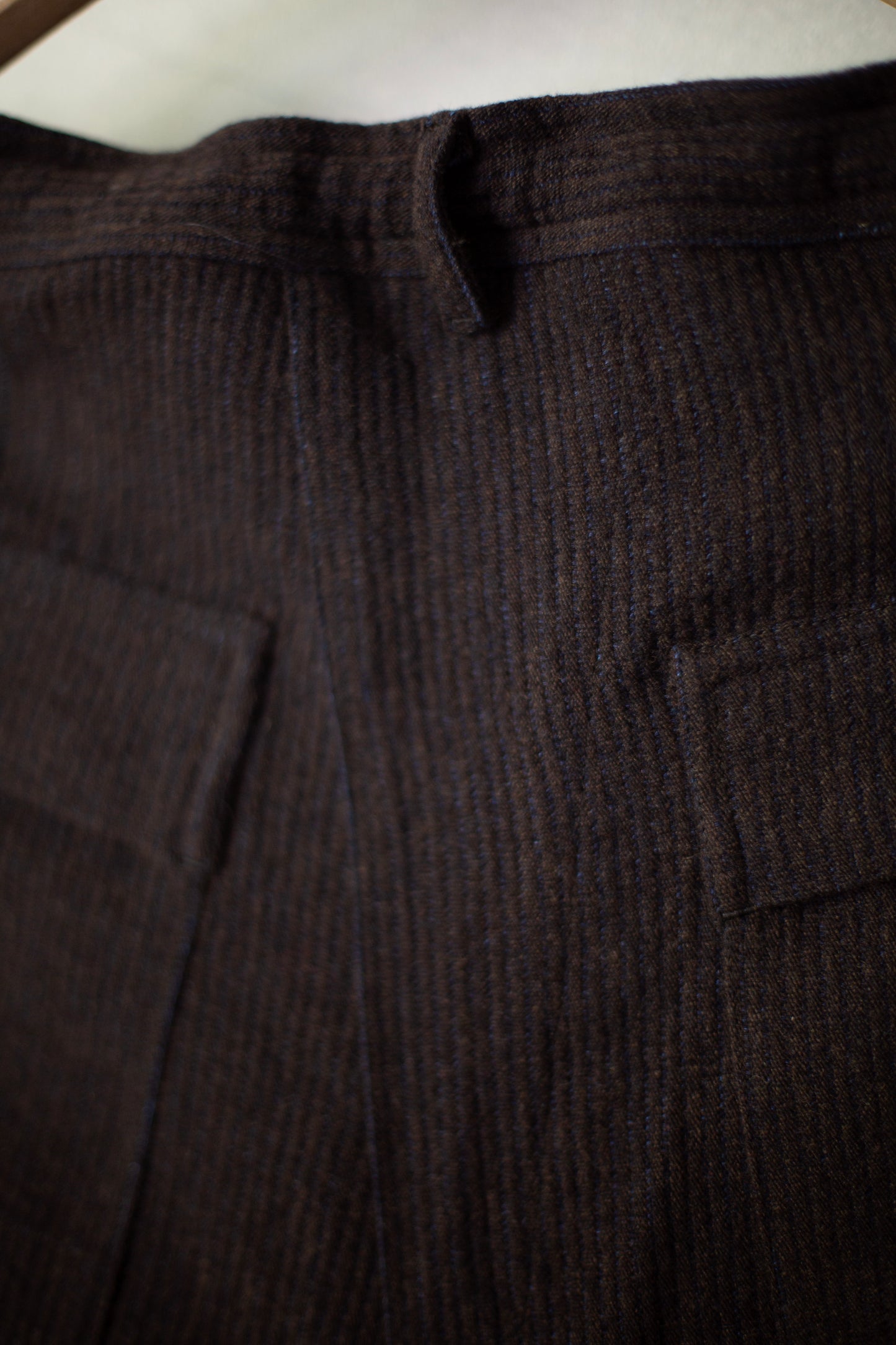 TROUSERS#72 - RIDGED LINEN WOOL EGGPLANT/INDIGO