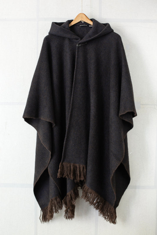 Navy & Natural Yak Brown Hooded Cape