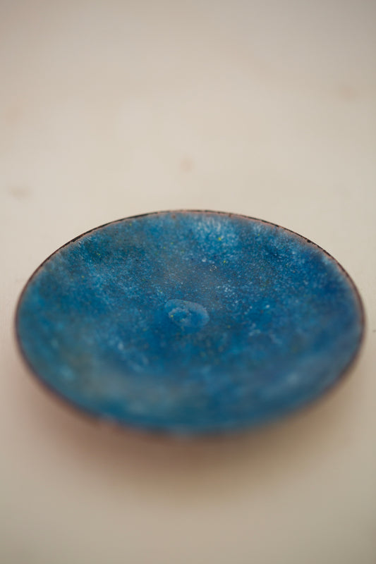 small blue enamel dish
