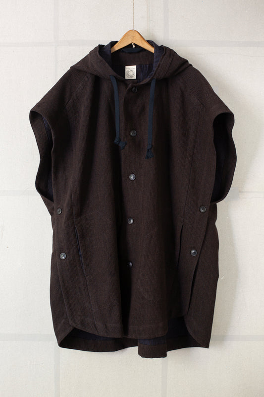 CAPE#5 - RIDGED LINEN WOOL EGGPLANT/INDIGO