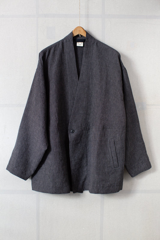 JACKET#63 - HEMP CLOTH DARK GREY STRIPED