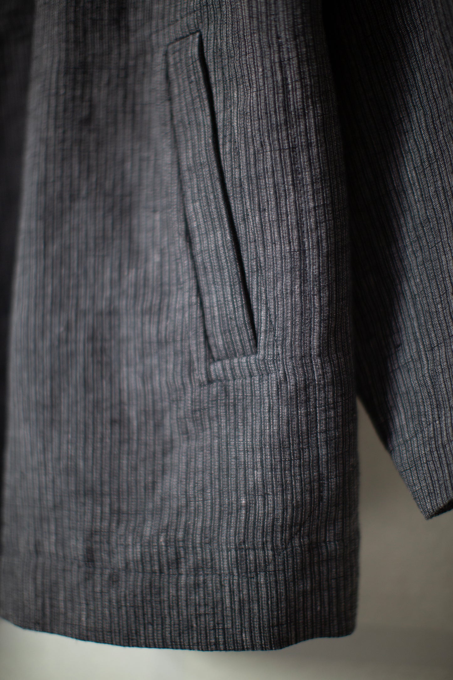 JACKET#63 - HEMP CLOTH DARK GREY STRIPED