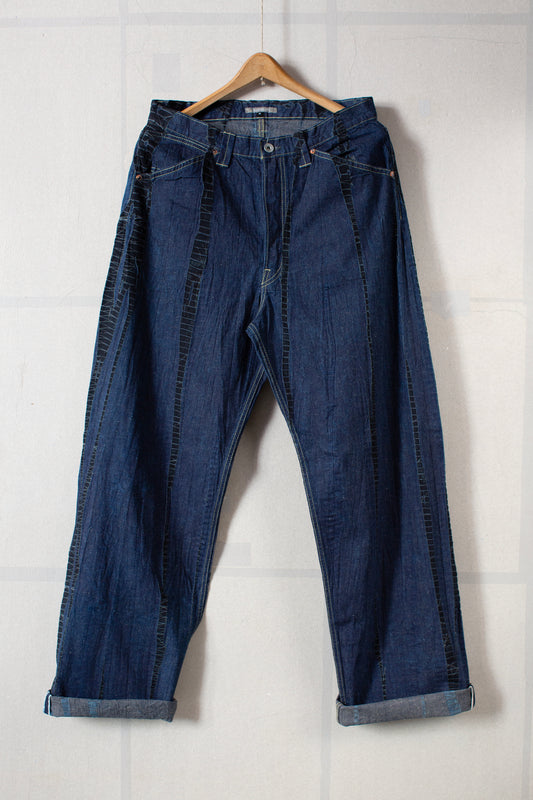 shibori dyed cotton denim loose fit pants