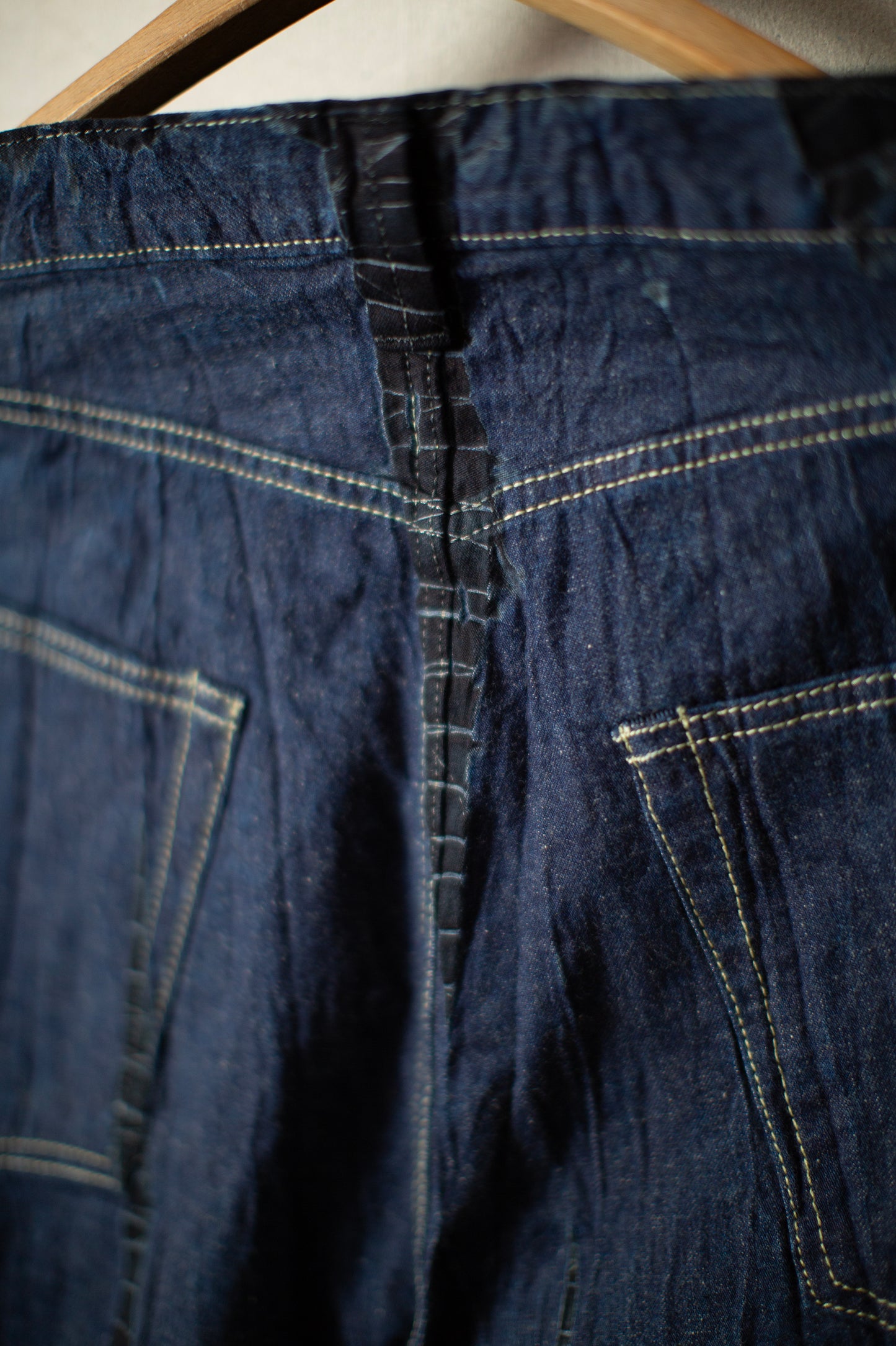 shibori dyed cotton denim loose fit pants