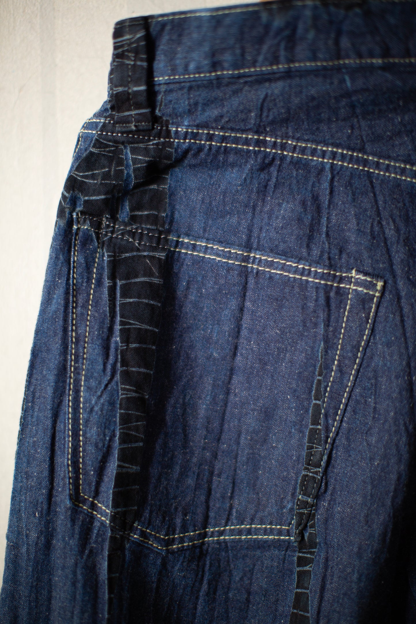 shibori dyed cotton denim loose fit pants