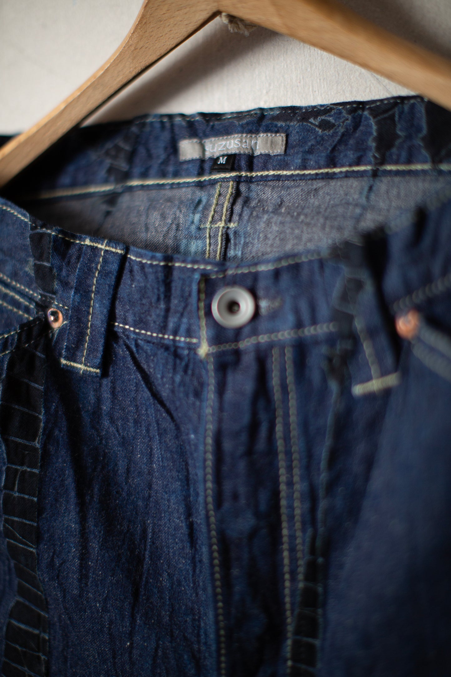 shibori dyed cotton denim loose fit pants
