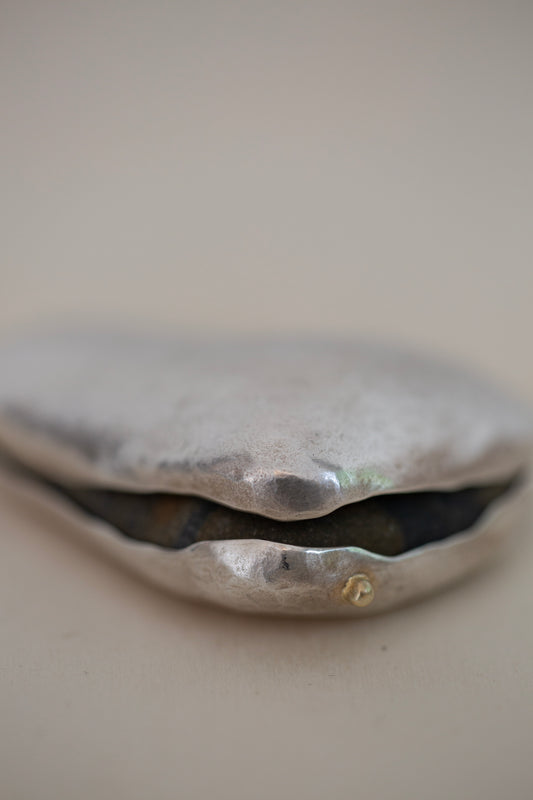 Pure sterling silver stone vessel by Mayumi Utsunomiya