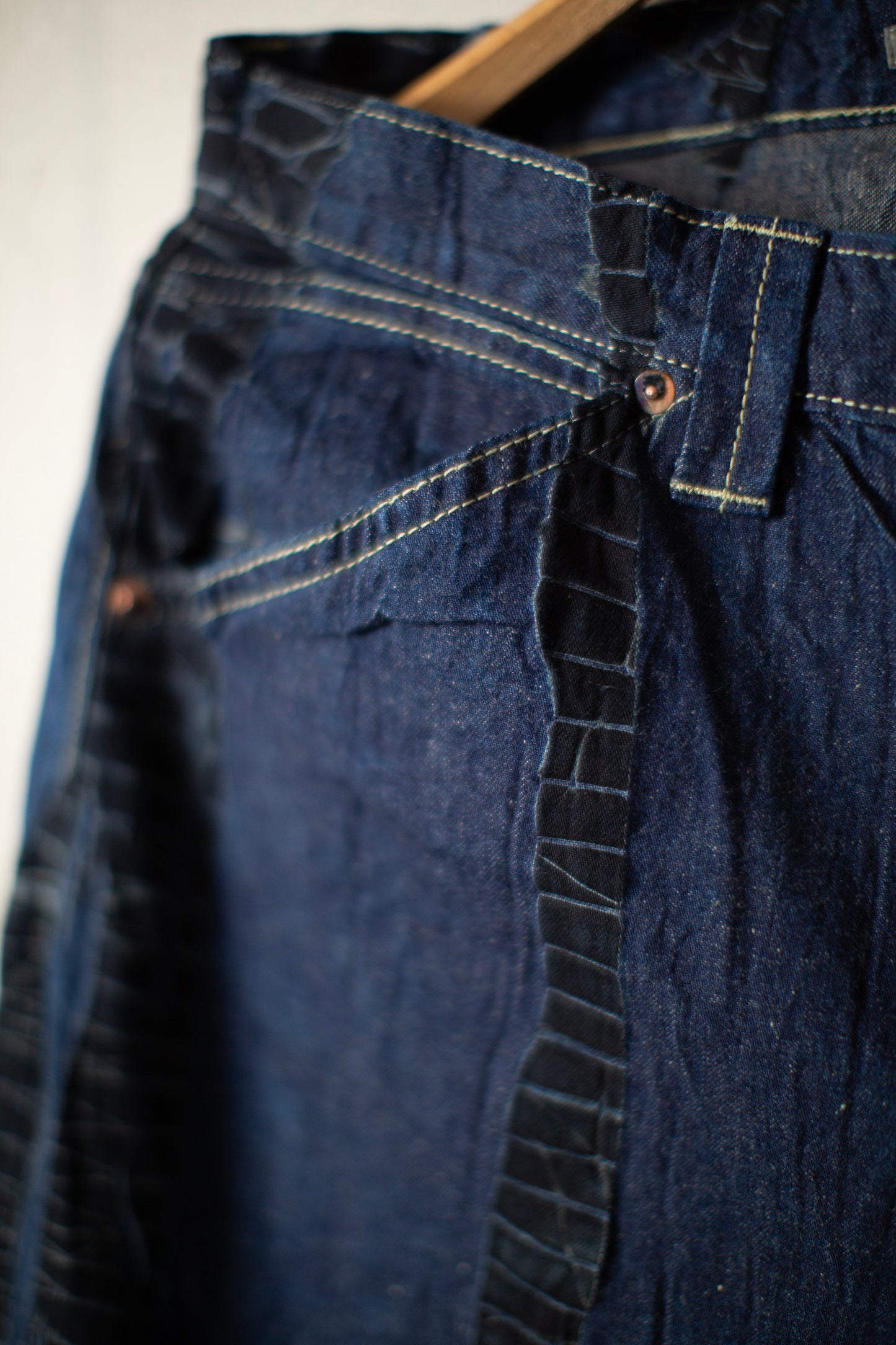 shibori dyed cotton denim loose fit pants