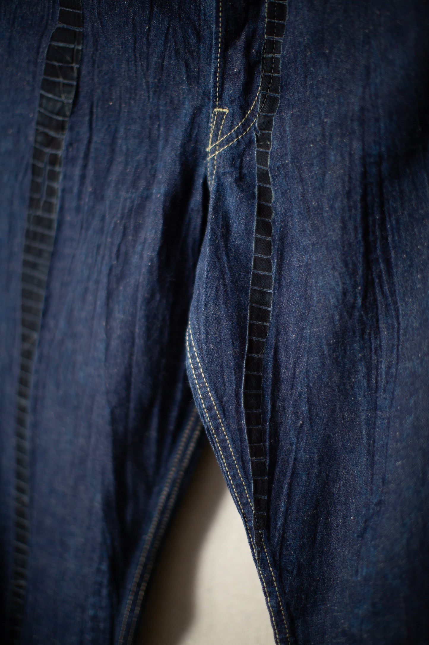 shibori dyed cotton denim loose fit pants