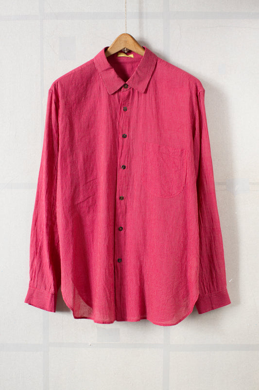 Magenta fine stripe handwoven shirt
