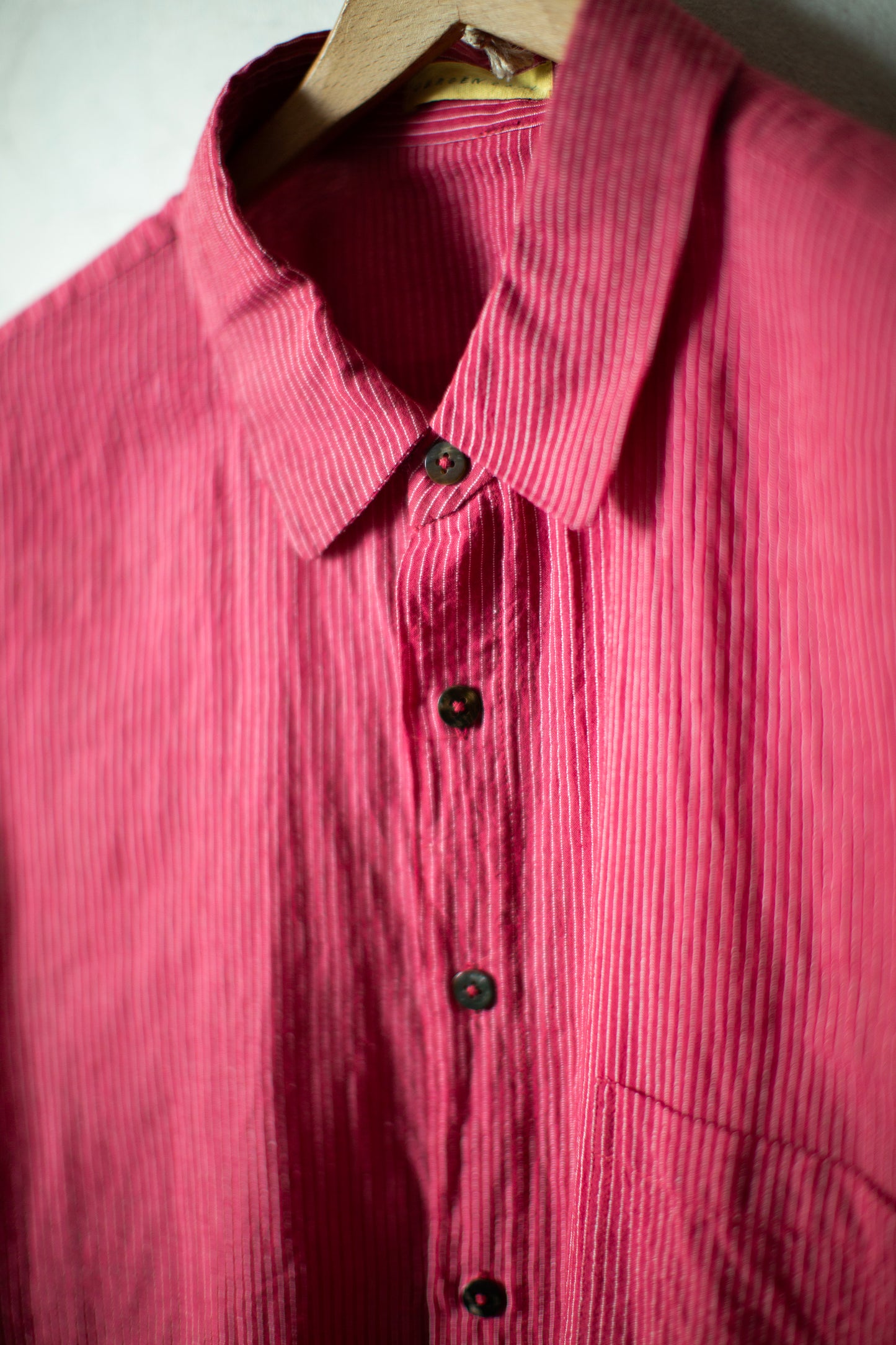 Magenta fine stripe handwoven shirt