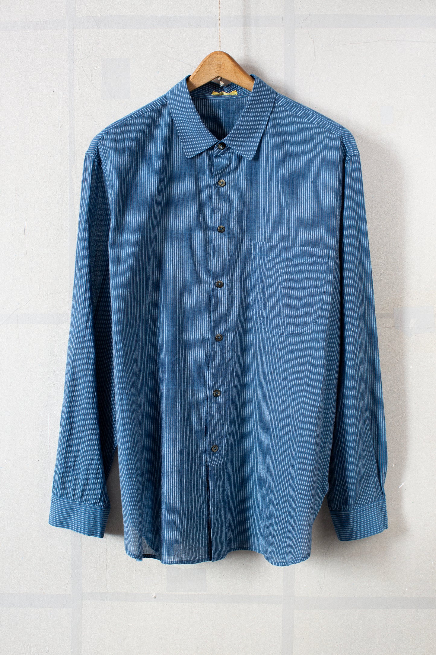 Blue fine stripe handwoven shirt