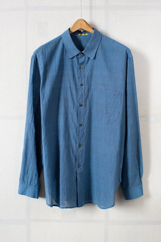 Blue fine stripe handwoven shirt