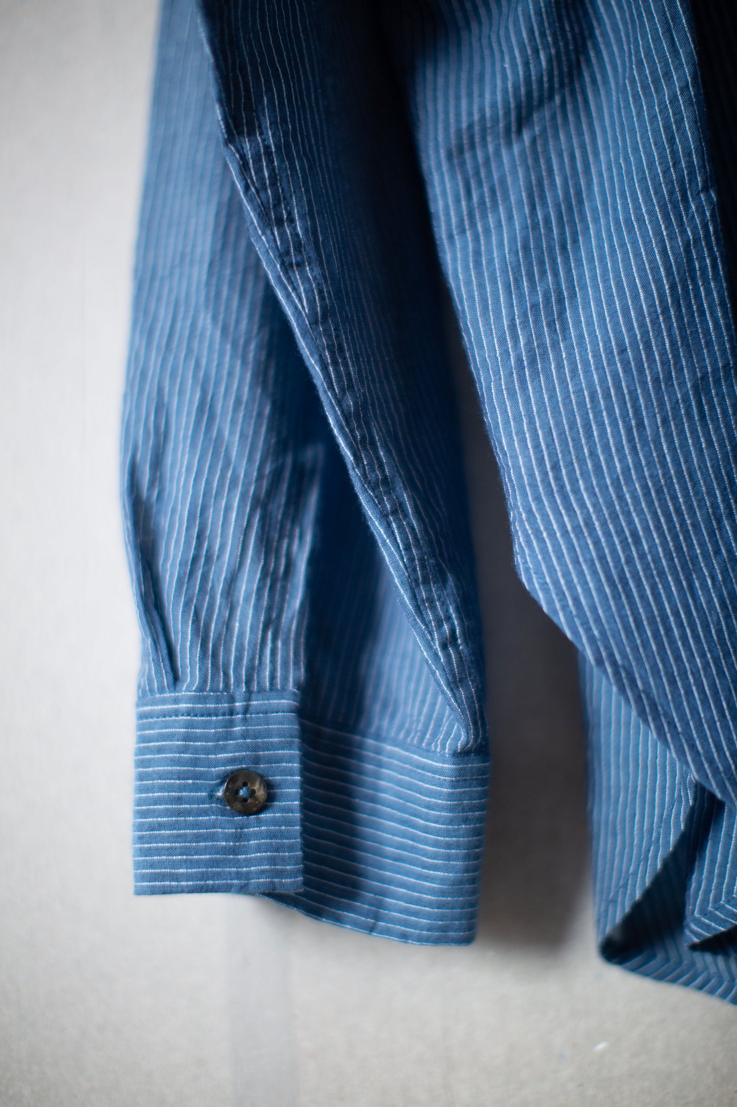 Blue fine stripe handwoven shirt