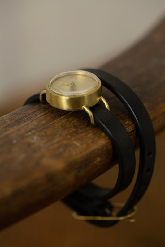 Small double wrist wrap brass watch