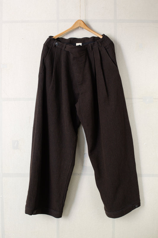 TROUSERS#87 - RIDGED LINEN WOOL EGGPLANT/INDIGO