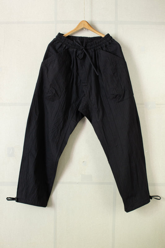 TROUSERS#88 - WRINKLE COTTON BLACK STRIPED
