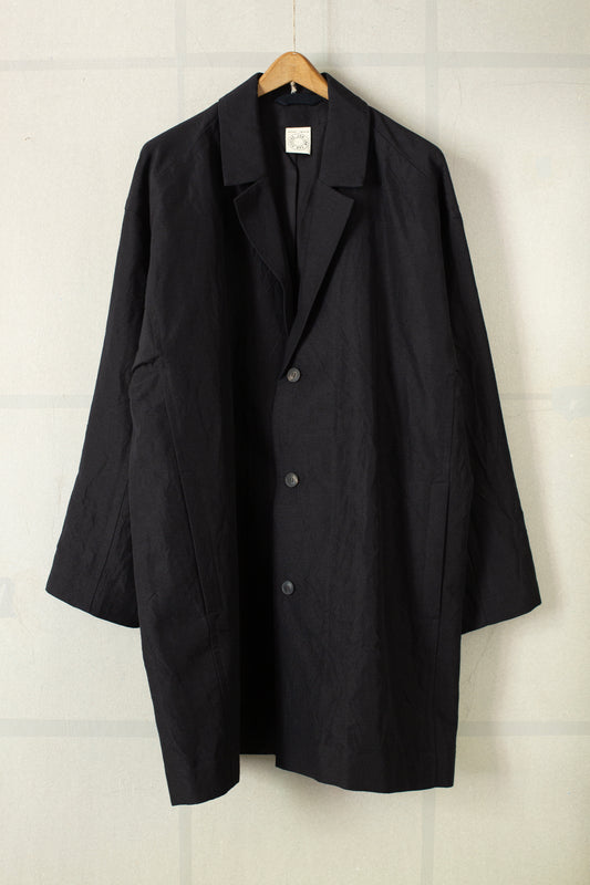 COAT#33 - LINEN WOOL TWILL PITCH BLACK