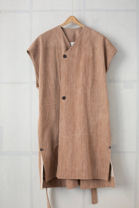 SLEEVELESS COAT#3 - COTTON DENIM KAKISHIBU
