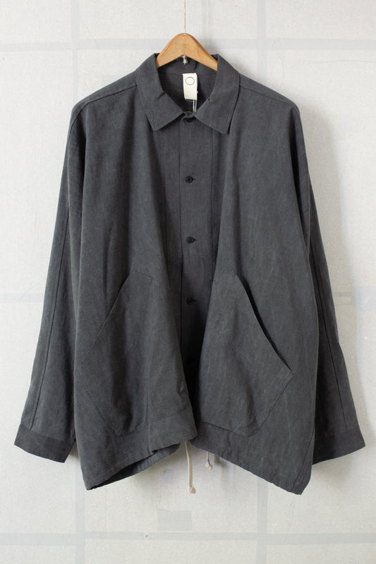 off black wool linen shirting balloon shirt