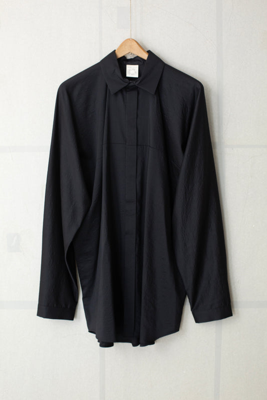 SHIRT#101 - BOILED WOOL SILK CLOTH BLACK