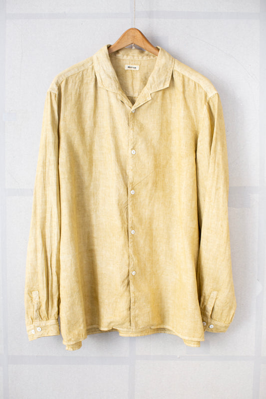 Open collar shirt in bengala yellow hemp
