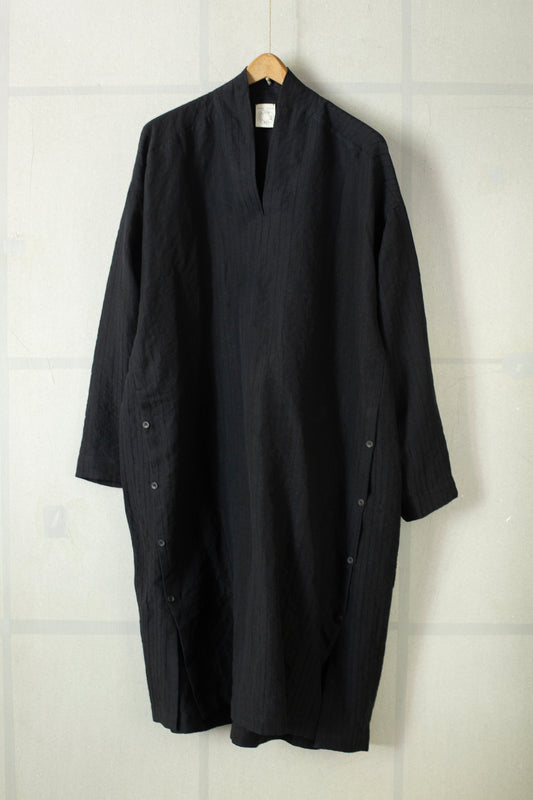 TUNIC#37 - COTTON LINEN RELIEF STRIPED BLACK