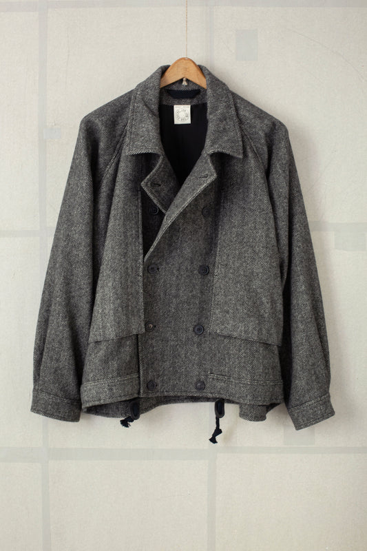 JACKET#58 - HERRINGBONE YAK WOOL BLACK & WHITE