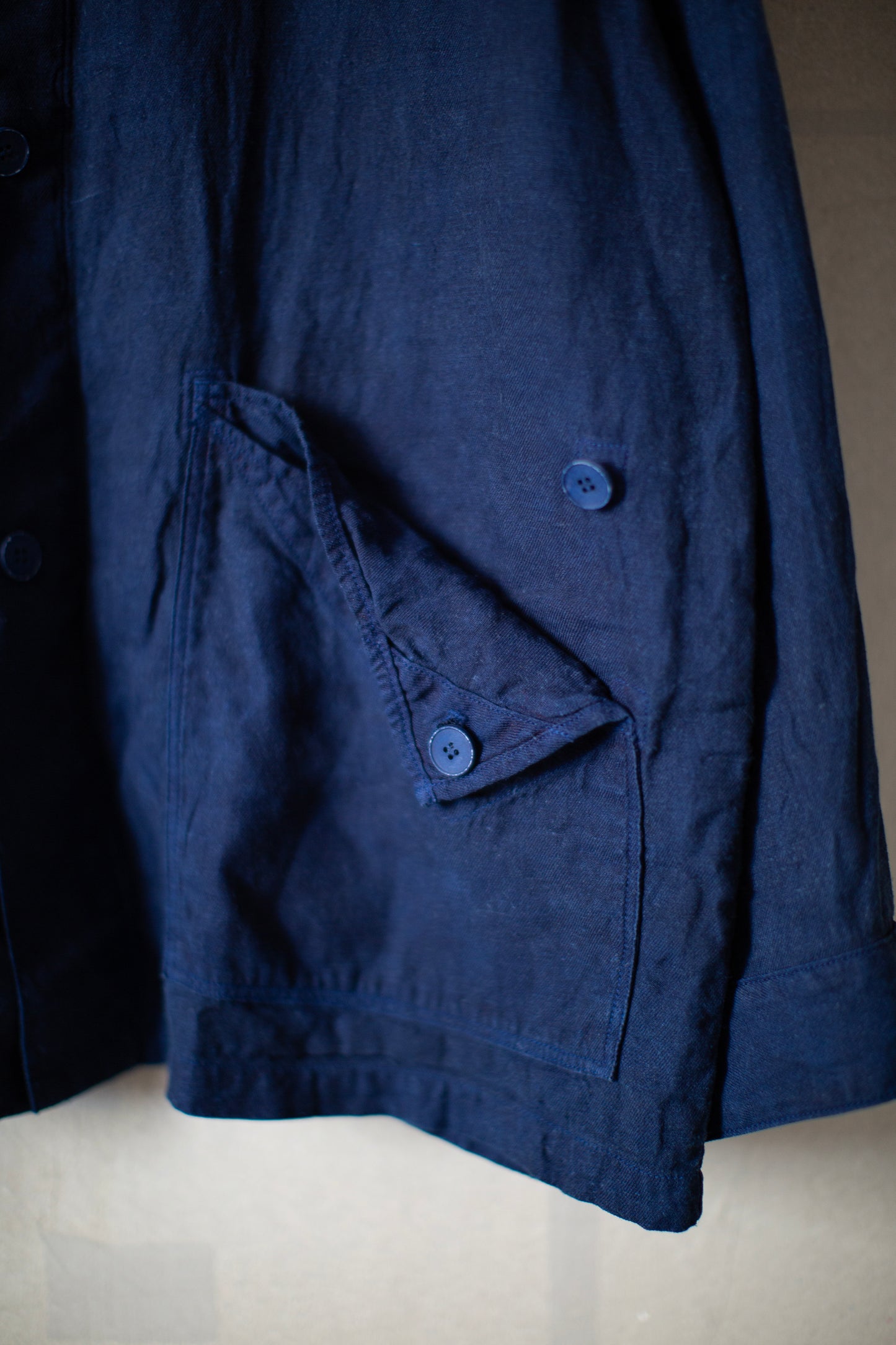 Dark natural indigo washi hemp jacket
