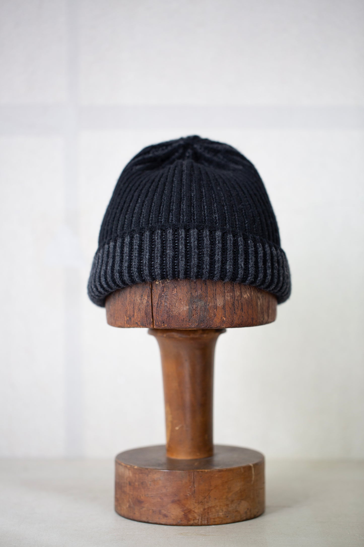 BEANIE#12 - BLACK / GREY SUPERFINE WOOL