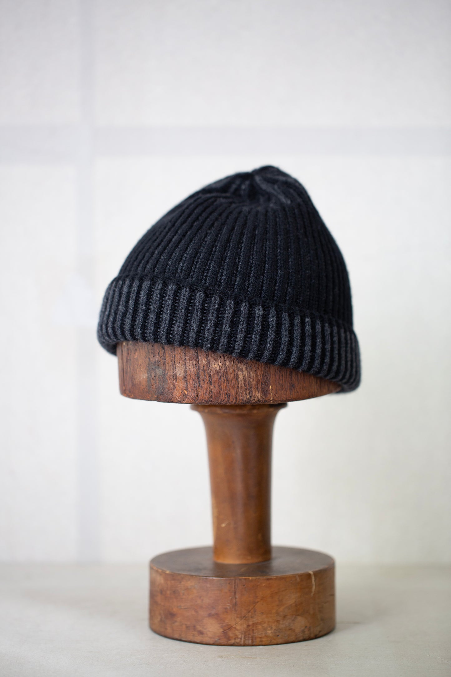 BEANIE#12 - BLACK / GREY SUPERFINE WOOL