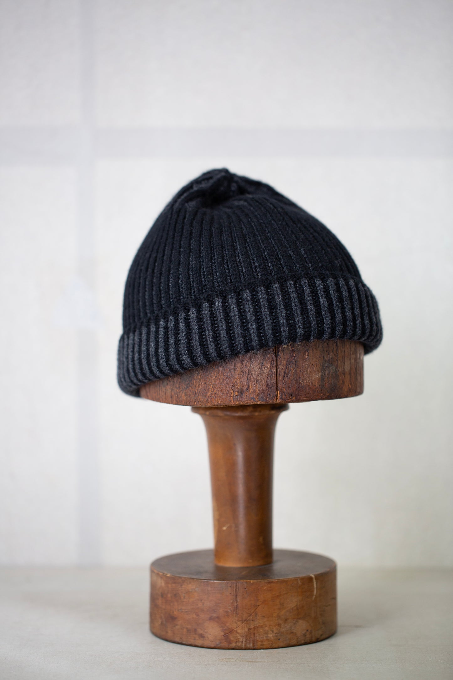 BEANIE#12 - BLACK / GREY SUPERFINE WOOL