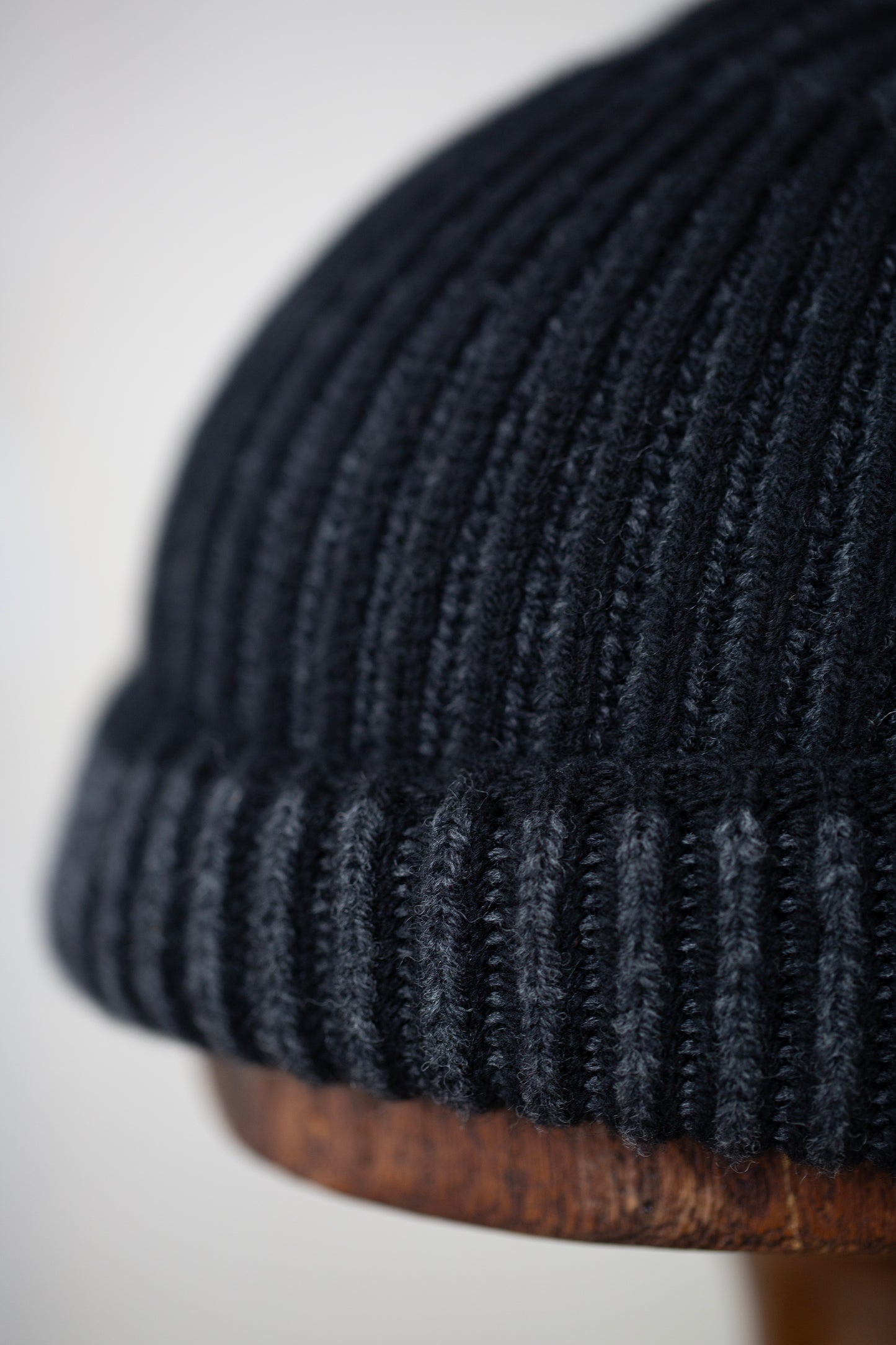 BEANIE#12 - BLACK / GREY SUPERFINE WOOL