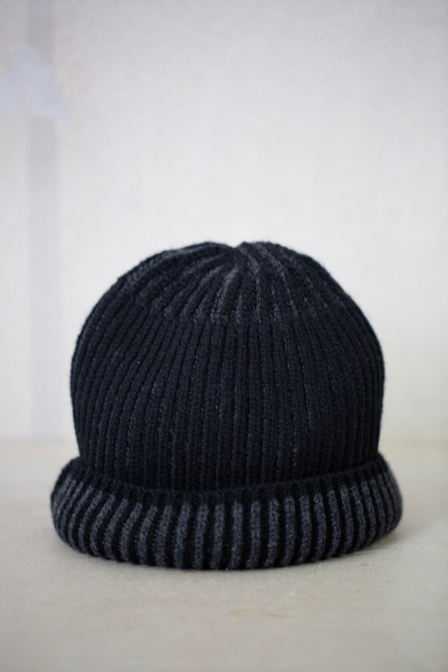 BEANIE#12 - BLACK / GREY SUPERFINE WOOL