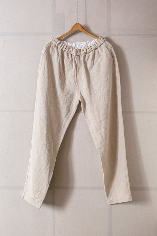 long Trousers In Natural Color Brushed Linen/Ramie