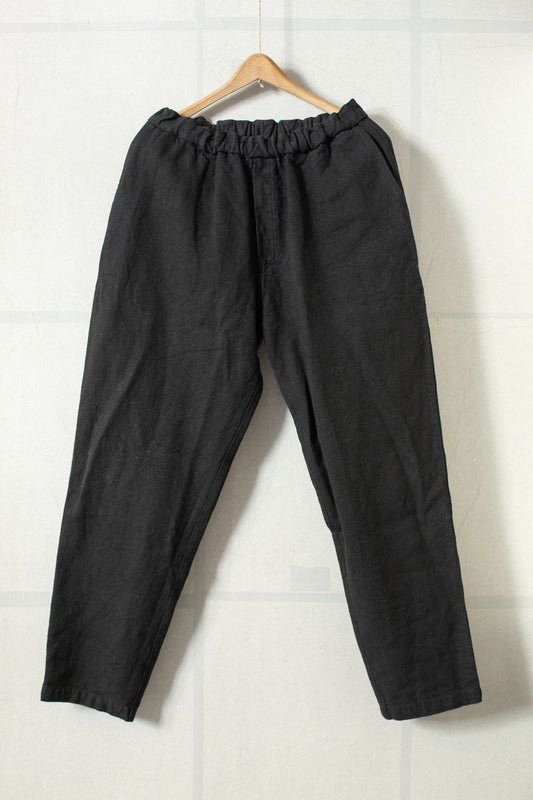 long Trousers In Black Brushed Linen/Ramie