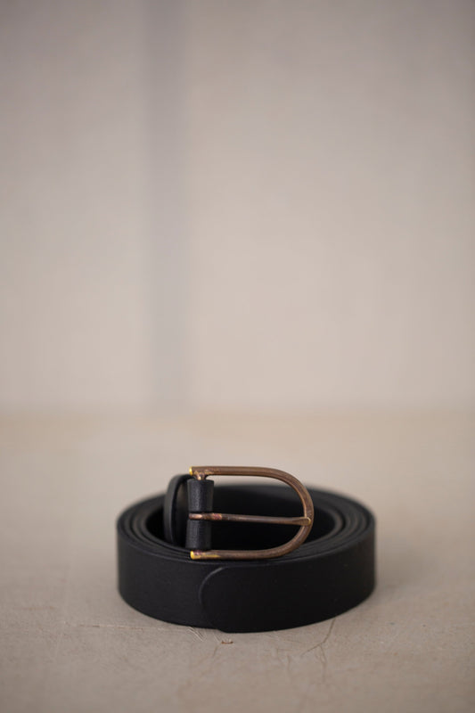 Black Leather Belt - rounded brass