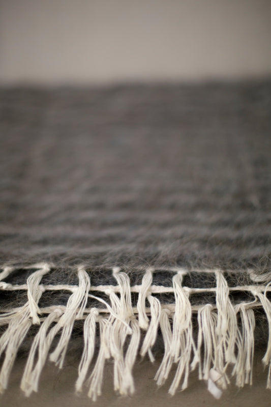 Vintage Grey Striped Siirt Handwoven Wool Carpet